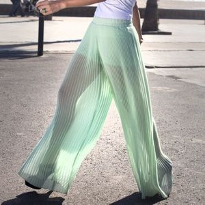 Zara Mint Green Sheer Pleated Wide Leg Pants -SM